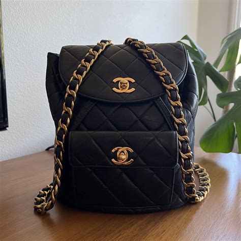 fake black chanel backpack|pre owned chanel backpack.